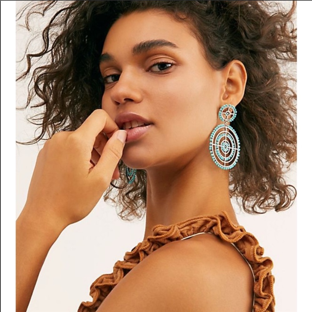 Free People Solar Hoop Earrings Turquoise Blue